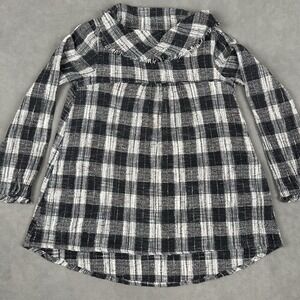 Free People Women's Tunic‎ Size Medium Plaid Cowl Neck Top Black Frayed Slouchy